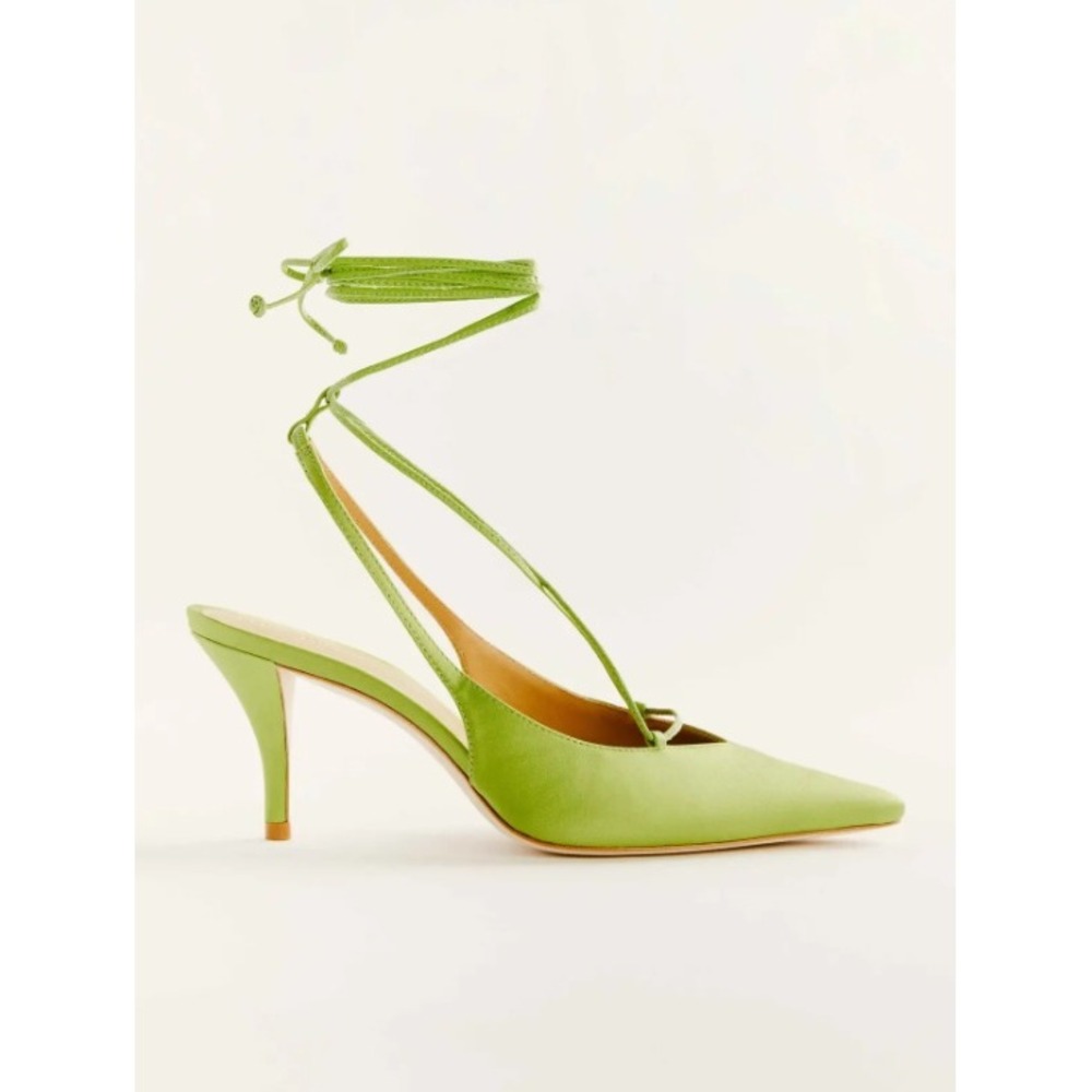 NEW Reformation Carmella Strappy Slingback Satin Pointed Toe Stiletto Heels 7.5